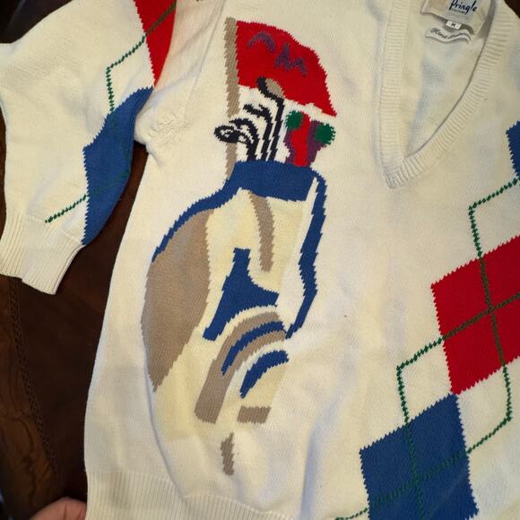 Pringle Cream Sweater with Red and Blue Argyle - Picture 3 of 7